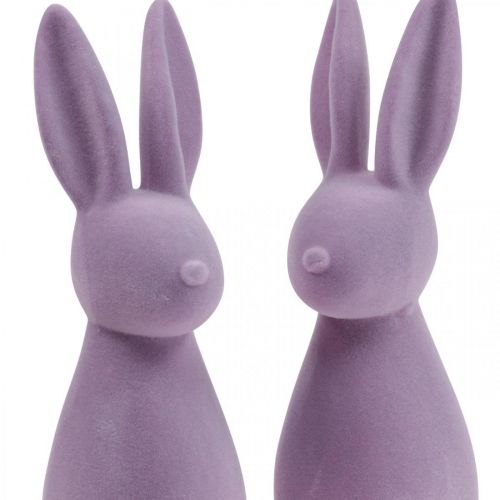 Floristik24 Deco Bunny Deco Velykų zuikis Flocked Alyvinė Violetinė H29,5cm 2vnt