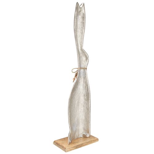 daiktų Dekoratyvinis triušio sidabras ant medinio pagrindo – Elegantiška velykinė figūrėlė su širdelės pakabuku H60cm
