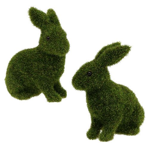 Floristik24 Sėdintis zuikis žalias flokuotas H13,5cm 4vnt