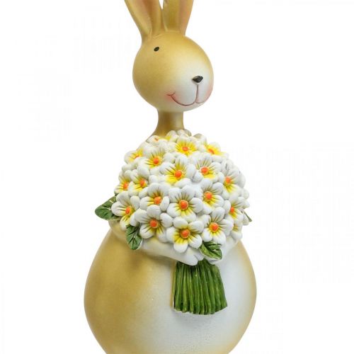 Floristik24 Velykinis zuikis su gėlių puokšte, Velykų puošmena, dekoratyvus figūrinis zuikis H32cm