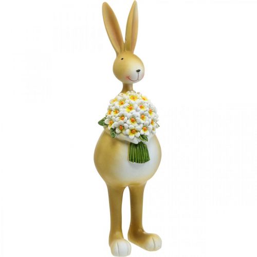 Floristik24 Velykinis zuikis su gėlių puokšte, Velykų puošmena, dekoratyvus figūrinis zuikis H32cm