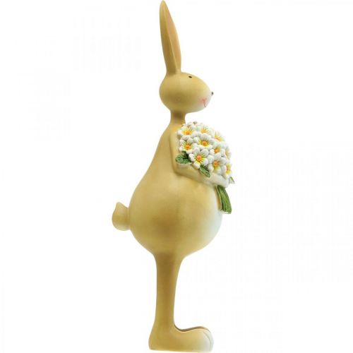 Floristik24 Velykinis zuikis su gėlių puokšte, Velykų puošmena, dekoratyvus figūrinis zuikis H32cm