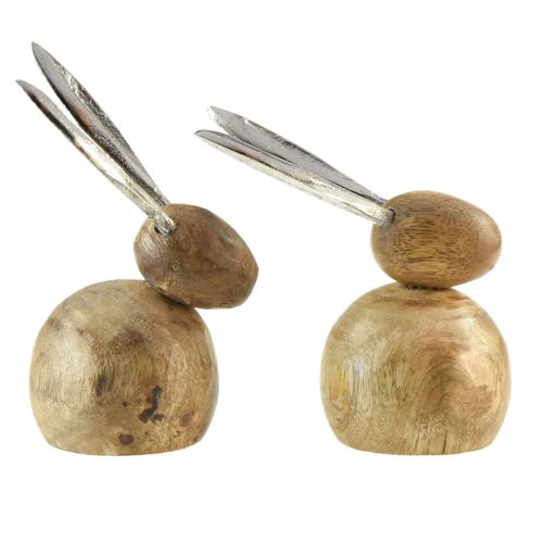 daiktų Triušis Mediena Metalas Natūralus Sidabras H10/12,5cm 2 vnt