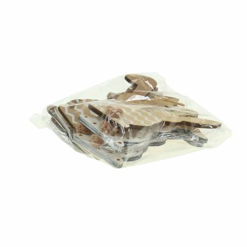 Floristik24 Velykinis zuikis pakabinimui kreminis, rudas, natūralaus medžio asorti H11,5cm 6vnt