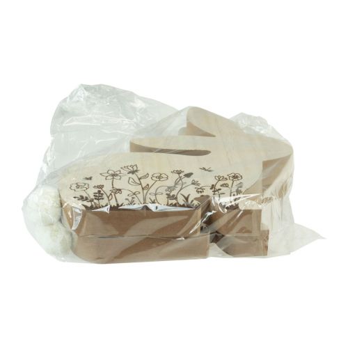 daiktų Bunny Wood Sėdimųjų gėlių raštas Natural White 24×24cm 2 vnt