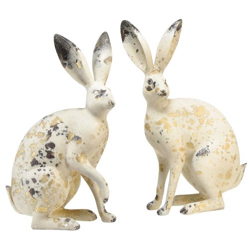 Floristik24 Bunny Sitting Vintage Gold Beige Stalo puošmena Velykos H35,5cm 2vnt