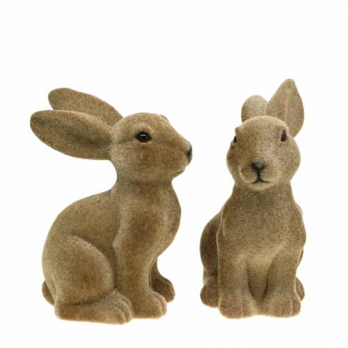 Velykų puošmena zuikio sėdėjimas flokuotas rudas H19cm 2 vnt