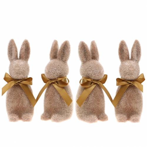 Floristik24 Bunny flocked šviesiai rudos spalvos 16cm 4vnt
