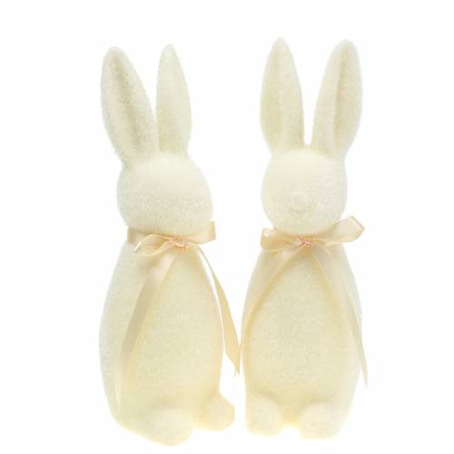 Bunny flocked baltas kremas H30cm 2vnt | Floristik24.lt