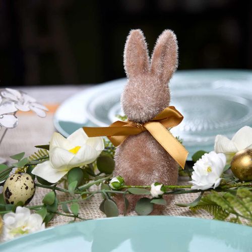 Floristik24 Bunny flocked šviesiai rudos spalvos 16cm 4vnt