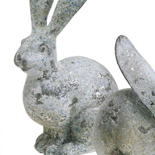 daiktų Dekoratyvinis zuikis, sodo figūrėlė betonine išvaizda, skurdus prašmatnumas, Velykų puošmena su sidabriniais akcentais H21/14cm, 2 rinkinys
