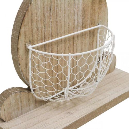 Medinis zuikis su krepšeliu, pavasario puošmena, Velykinis zuikis su augalų krepšeliu gamta, baltas H48cm