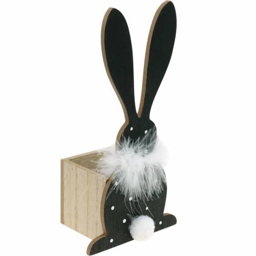 Bunny Planter Feather Boa Juodas, baltas taškuotas medinis Velykų zuikis