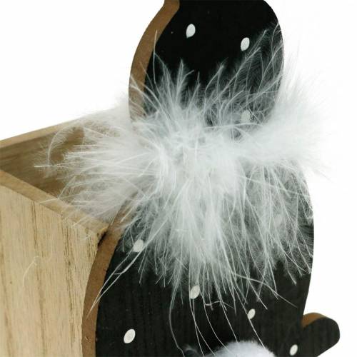 daiktų Bunny Planter Feather Boa Juodas, baltas taškuotas medinis Velykų zuikis