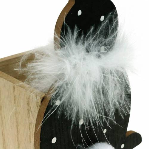 Floristik24 Bunny Planter Feather Boa Juodas, baltas taškuotas medinis Velykų zuikis