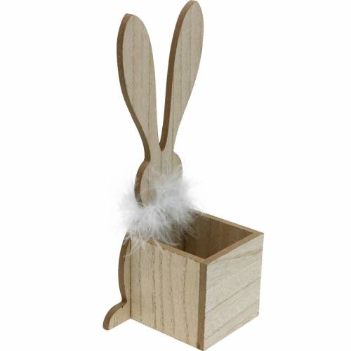 Floristik24 Bunny Planter Feather Boa Juodas, baltas taškuotas medinis Velykų zuikis