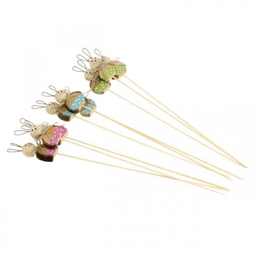 Floristik24 Kiškučio gėlių kamštis medžio rūdžių dekoravimas Velykų zuikis ant pagaliuko 8cm 9 vnt