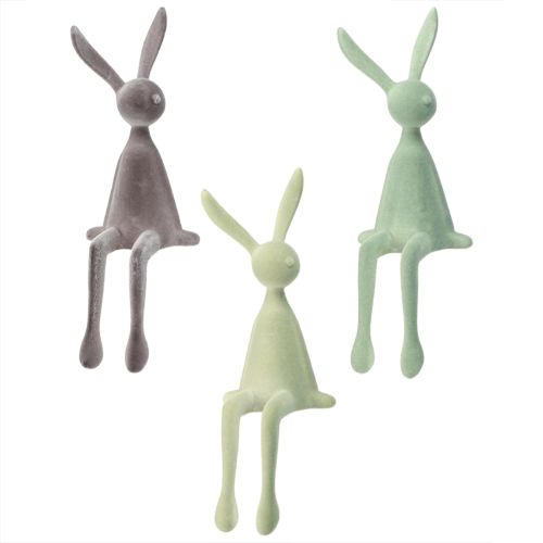 Floristik24 Rabbit Edge taburetė Velykų zuikis Flocked – 2 pasirinkimas – žaliai ruda 28cm 3 vnt.