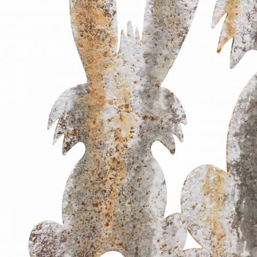 Floristik24 Velykų puošmena zuikis su vaiku klijuoti rūdžių beržo išvaizda metalinis 25 × 32cm