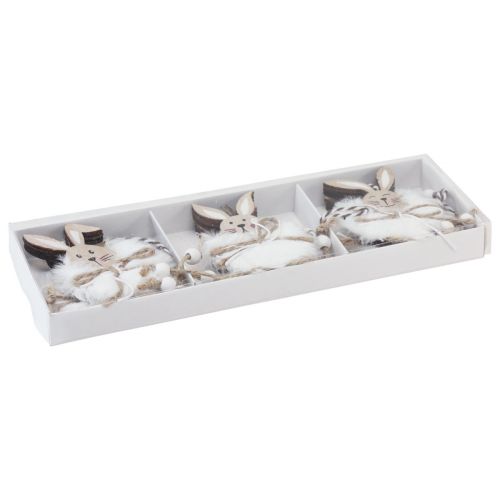 daiktų Kiškučiai dekoratyviniai mediniai zuikiai pakabinti natūraliai balti 5cm×12cm 6vnt
