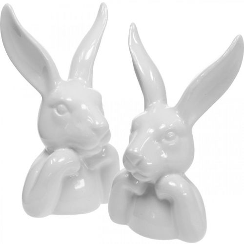 Floristik24 Deco triušio keramika balta, triušio biustas Velykų puošmena H17cm 3vnt