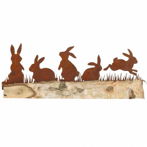 Floristik24 Triušių šeimos metalinės grotelės ant medinio pagrindo beržo 25cm H9cm