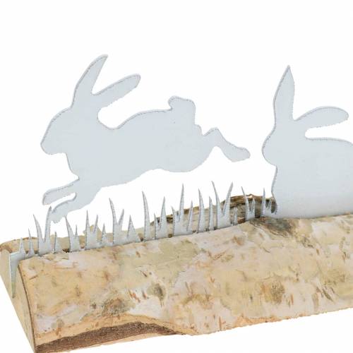 Floristik24 Triušių šeimos metalinis baltas ant medinio pagrindo beržas 25cm H9cm