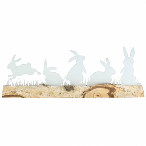 Floristik24 Triušių šeimos metalinis baltas ant medinio pagrindo beržas 25cm H9cm