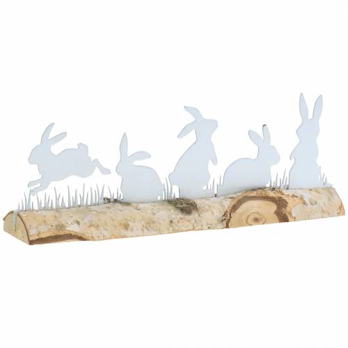 Floristik24 Triušių šeimos metalinis baltas ant medinio pagrindo beržas 25cm H9cm