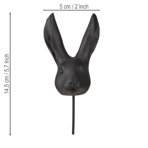 Floristik24 Triušio galvos dekoravimas ant pagaliuko triušis juodas matinis 10cm 2vnt