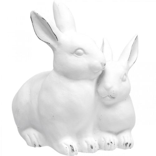 Floristik24 Kiškutis mama su vaiku vintažiniu keraminiu baltu 15,5×15×18 cm