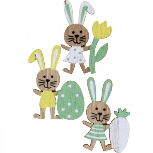 Floristik24 Velykų pamušalas, zuikiai su kiaušiniu, gėle ir morka, Velykų zuikis, gabalėliai su klijų tašku H5cm 48 vnt.