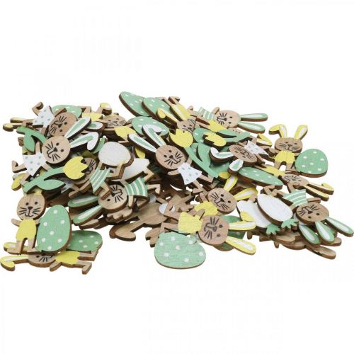 Floristik24 Velykų pamušalas, zuikiai su kiaušiniu, gėle ir morka, Velykų zuikis, gabalėliai su klijų tašku H5cm 48 vnt.