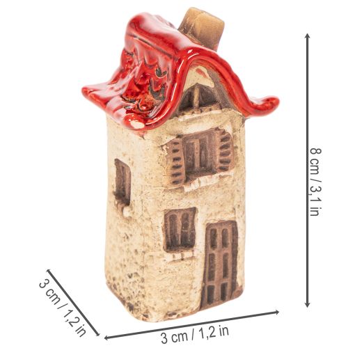 Keraminių namelių dekoracijų rinkinys, maži nameliai su raudonu stogu, 8 cm, 2 vnt. | Floristik24.lt
