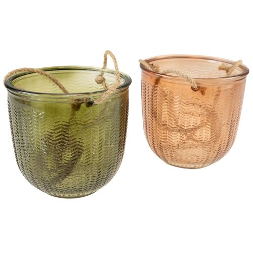 daiktų Pakabinamas vazonas stiklinis dekoratyvinis stiklinis puodas retro žalia ruda 14,5cm 2vnt