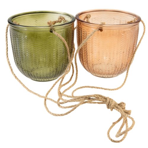 daiktų Pakabinamas vazonas stiklinis dekoratyvinis stiklinis puodas retro žalia ruda 14,5cm 2vnt