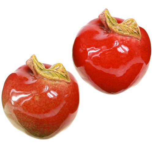 Rudens dekoracija keraminės obuolių stalo dekoracijos raudonai žalios spalvos, aukštis 9 cm, 2 vnt.