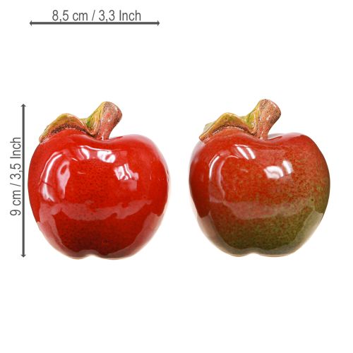daiktų Rudens dekoracija keraminės obuolių stalo dekoracijos raudonai žalios spalvos, aukštis 9 cm, 2 vnt.
