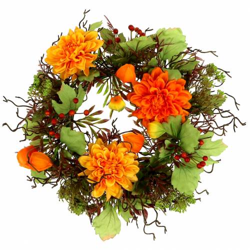 Floristik24 Rudeninis vainikas Ø30cm oranžinės chrizamo tematika