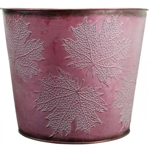 daiktų Rudeninis vazonas, augalų kibiras, metalinė dekoracija lapeliais vyno raudonumo Ø25,5cm H22cm