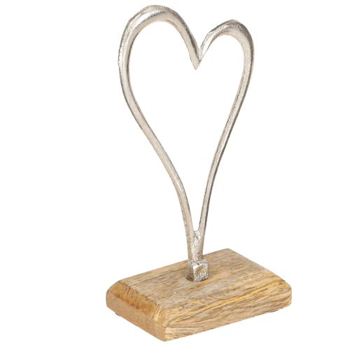 Floristik24 Širdies apdaila Metalas Medinis Pagrindas Natūralus Sidabras H15,5cm 3 Vnt