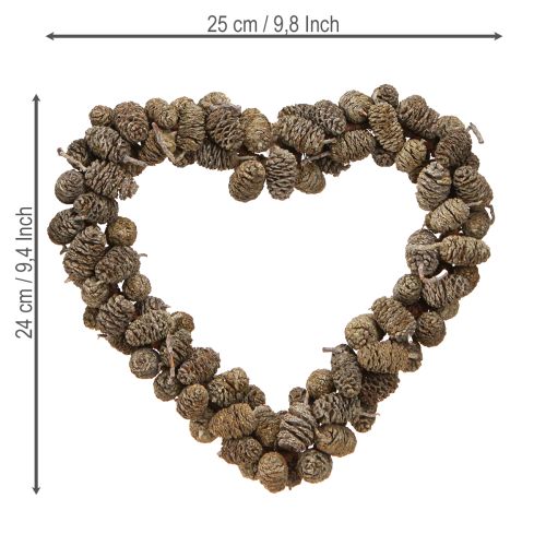 daiktų Širdies formos dekoratyvinis kūgis, alksnio formos, baltai nuskalbtas, 24 cm