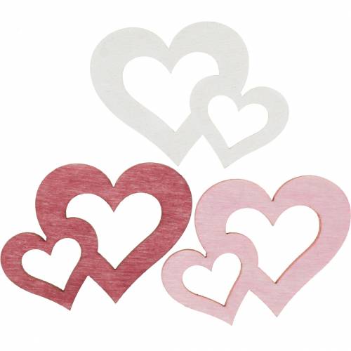 Floristik24 Medinės širdelės, dovanos stalo papuošimams, Valentino dienai, vestuvių dekoracijos, dviguba širdelė 72vnt