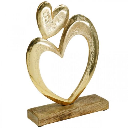 Floristik24 Metalinė širdelė auksinė, dekoratyvinė širdelė ant mango medžio, stalo puošmena, dviguba širdelė, Valentino diena