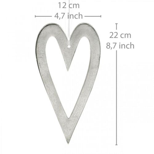Floristik24 Dekoratyvinė širdelė sidabrinei aliuminio vestuvių dekoracijai pakabinti 22 × 12cm