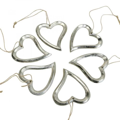 daiktų Širdelės puošmena pakabinti metalinę širdelę sidabrinė 7,5 × 8,5 cm 6 vnt