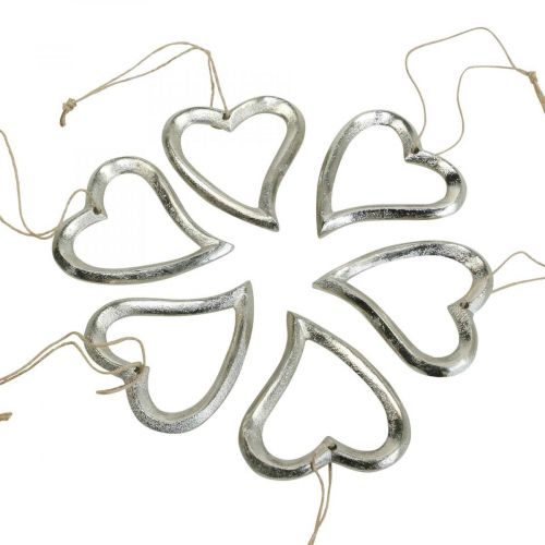 Floristik24 Širdelės puošmena pakabinti metalinę širdelę sidabrinė 7,5 × 8,5 cm 6 vnt