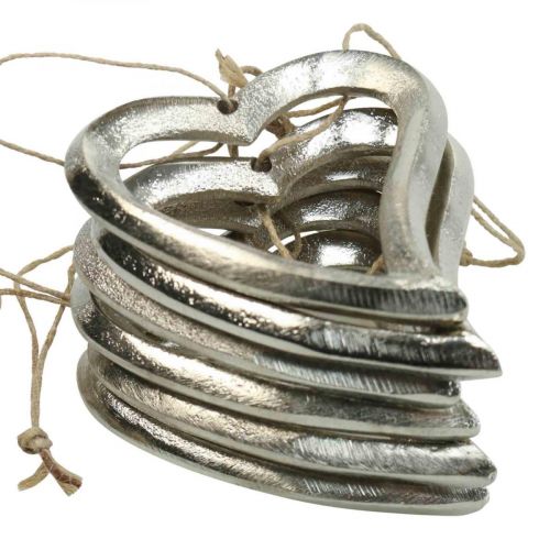 Floristik24 Širdelės puošmena pakabinti metalinę širdelę sidabrinė 7,5 × 8,5 cm 6 vnt