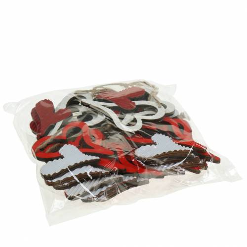 daiktų Širdies pakabukas iš medžio raudonas, baltas 8cm 24 vnt