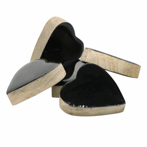 Floristik24 Širdelės iš mango medienos glazūruotos natūralios, juodos 4,3cm × 4,6cm 16 vnt.